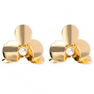 Statement earrings&nbsp;/&nbsp;earpins flower with imitation pearl with stainless steel post Gold-White