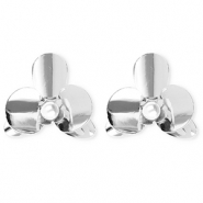 Statement earrings&nbsp;/&nbsp;earpins flower with imitation pearl with stainless steel post Silver-White
