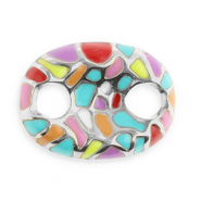 Stainless steel findings connector oval with mosaic Silver-Multicolour