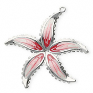 Stainless steel charms flower Silver-Pearl White-Pink-Cherry Pink