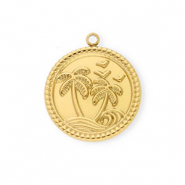 Stainless steel charms round with palmtree Gold
