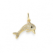Brass TQ metal charms dolphin with rhinestones Gold-Transparent-Black