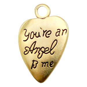 Charms TQ metal heart "you're an angel to me" Gold (Nickel Free)