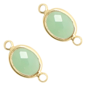 Crystal glass connectors oval 10x9mm Crysolite green opal-Gold