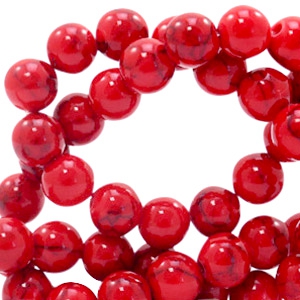 Natural stone beads Calcite with marble look 8mm Ruby Red