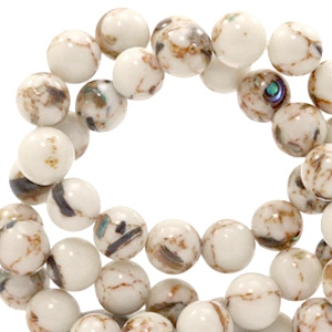 Natural stone beads Calcite with shell 4mm Antique White