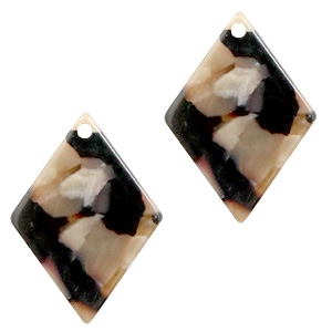 Resin pendants rhombus 20x14mm Mixed Brown