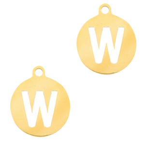 Stainless steel charms 10mm initial coin W Gold