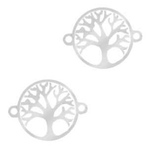 Stainless steel charms connector tree of life 13mm Silver