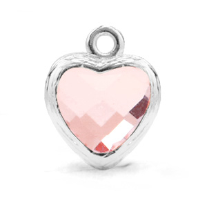 Crystal glass charms heart Light Pink-Silver