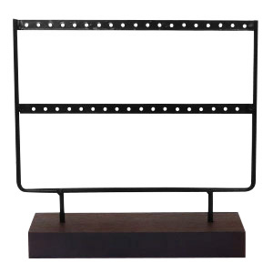 Jewellery display two rows for earrings with wooden standard Black-Dark Brown