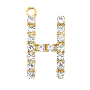 Metal rhinestone charms initial H Gold