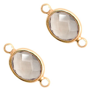 Crystal glass connectors oval 16x9mm Black Diamond crystal-Gold