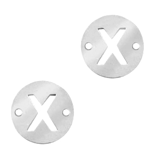 Stainless steel charms connector round 10mm initial coin X Silver
