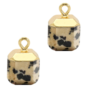 Natural stone charms Dalmatian Stone square Greige-Gold