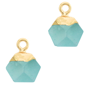 Natural stone charms hexagon Turquoise Blue-Gold