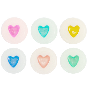 Acrylic letter beads hearts glow-in-the-dark Off White-Multicolour