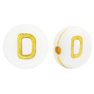 Acrylic letter beads D White-Gold