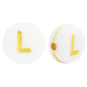 Acrylic letter beads L White-Gold