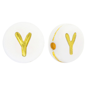 Acrylic letter beads Y White-Gold