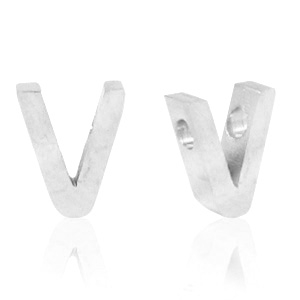 Stainless steel beads letter V Silver