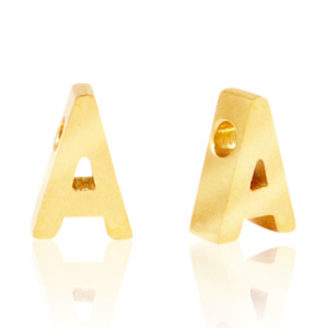 Stainless steel beads letter A Gold