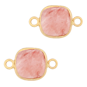 Natural stone charms connector 12x12mm Blossom Pink-Gold