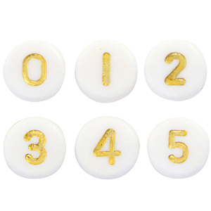 Acrylic letter beads mix numbers White-Gold
