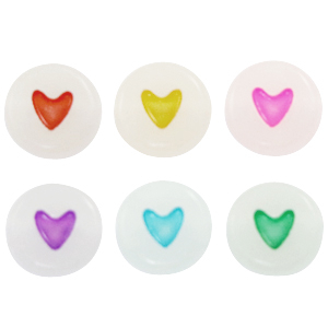Acrylic letter beads hearts glow-in-the-dark Off White-Multicolour