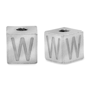 Stainless steel beads letter W Silver