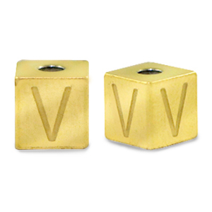 Stainless steel beads letter V Gold