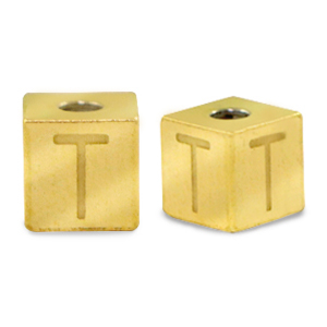 Stainless steel beads letter T Gold