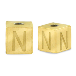 Stainless steel beads letter N Gold