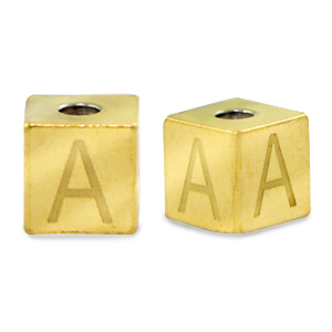 Stainless steel beads letter A Gold