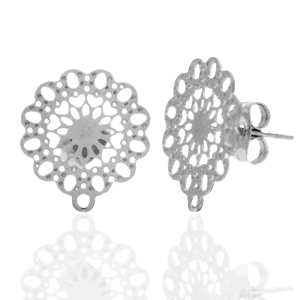 Stainless steel earrings/earpin bohemian flower with loop Silver