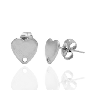 Stainless steel earrings/earpin heart with eye Silver