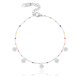 Stainless steel anklets rainbow coins Silber-Multicolour