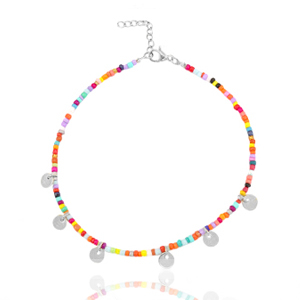 Stainless steel anklets rocailles and coins Silver-Multicolour