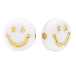 Acrylic letter beads smiley White-Gold