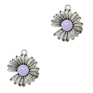 DQ European metal charms Daisy Antique silver-Lilac Purple (nickel free)