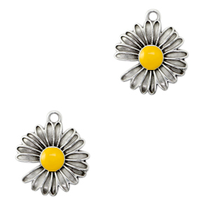DQ European metal charms Daisy Antique Silver-Tropical Yellow (nickel free)
