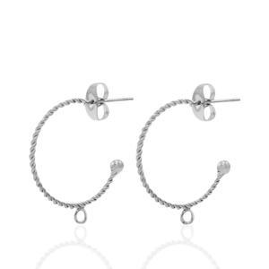 Stainless steel earrings/earpin creole with loop Silver