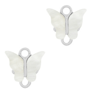 Resin pendants connector butterfly Silver-Off White