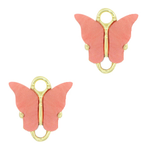 Resin pendants connector butterfly Gold-Coral Red