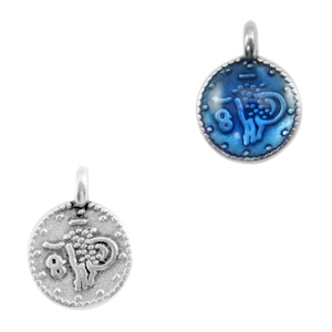 DQ European metal charms religious coin Antique Silver-Jeans Blue Transparent (nickel free)