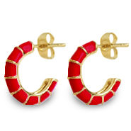 Trendy earrings/earpin creole enamel 16mm Red-Gold
