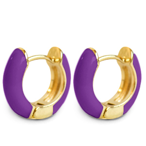 Trendy earrings creole enamel 15mm Purple-Gold
