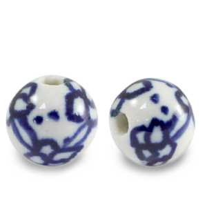 Beads Ceramic 11mm White-Delft Blue