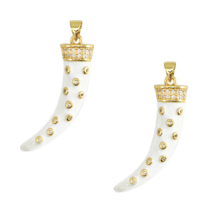 Brass TQ metal charm horn Gold-White-Crystal