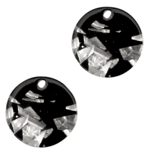 Resin pendants round 12mm Silver-Black